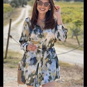 Zara Artistic Blue and Green Long Sleeve Dress